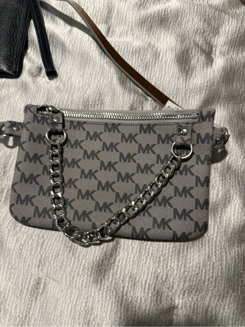 Michael Kors Gray MK Logo Chain Wristlet Bag